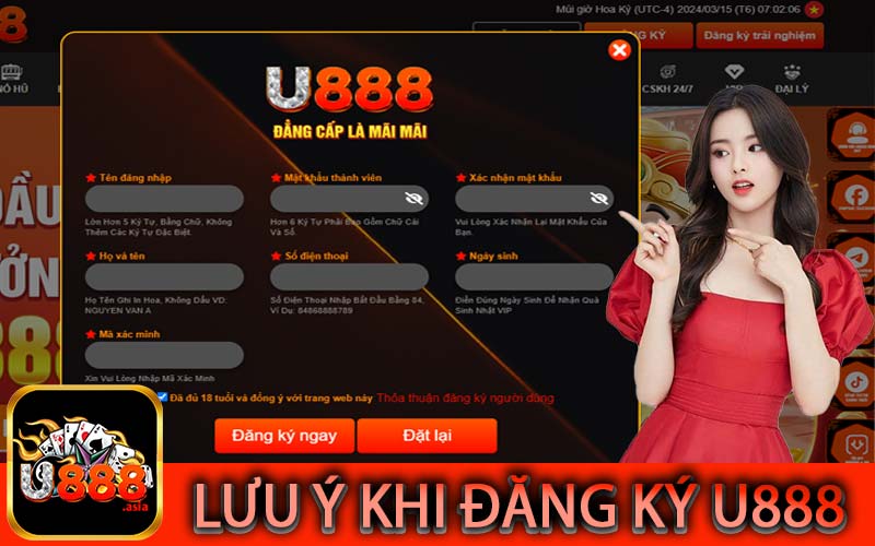 Lưu ý khi đăng ký U888